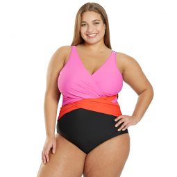 Sporti Plus Size Marina Criss Cross Tummy Control One Piece Swimsuit