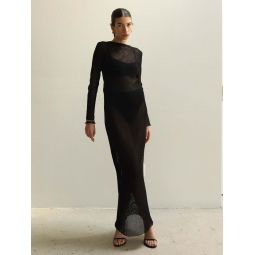 Mesh Long Sleeve Dress - Black