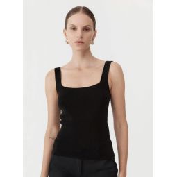 Square Neck Knit Singlet - Black