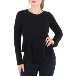 Ladies Black Ruffle Knit Top, Brand Size 34 (US Size 0)