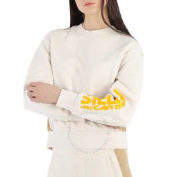 Ladies Logo-print Colour-block Sweatshirt in Cream, Brand Size 34 (US Size 0)