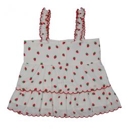 Kids White / Rosso Jacquard With Strawberry Print Top, Size 10Y