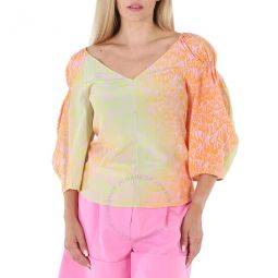 Ladies Orchid Tie-Dyed V-Neck Blouse, Brand Size 40 (US Size 6)