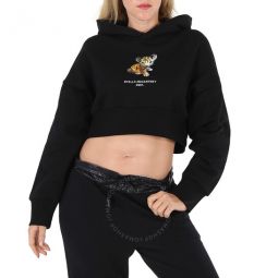 Ladies Black Tiger-Print Cropped Hoodie, Brand Size 38 (US Sizee 4)