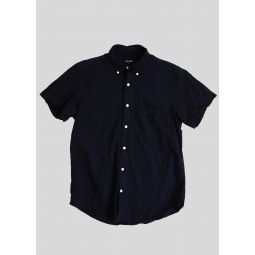 Crinkle Cotton Short Sleeve Single Needle Shirt - Navy