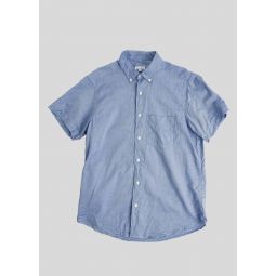 Crinkle Cotton Short Sleeve Single Needle Shirt - Light Blue
