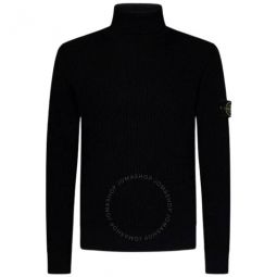 Mens Black Logo Patch Turtleneck Sweater, Size Medium
