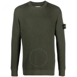 Mens Olive Logo-Patch Knit Jumper, Size Small