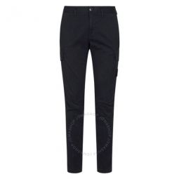 Mens Navy Blue Mid-Rise Tapered Cargo Trousers, Waist Size 32