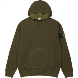 Mens Olive Logo Patch Hoodie, Size Small