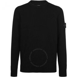 Mens Black Wool-Blend Crew-Neck Sweater, Size X-Large