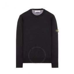 Mens Black Wool Crewneck Sweater, Size Large