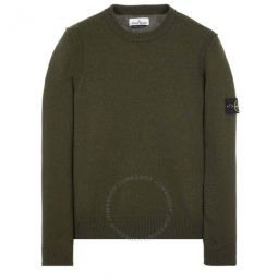 Mens Olive Compass Patch Fine-Knit Sweatshirt, Size X-Large