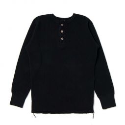 9937) Heavy Thermal Long Sleeve Henley Shirt - Black