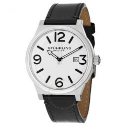 Aviator White Dial Black Leather Mens Watch