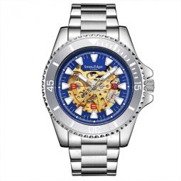 Contemporary Skeleton Automatic Blue Dial Mens Watch