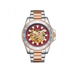 Contemporary Skeleton Automatic Red Dial Mens Watch
