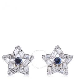 Blue Stella Rhodium Plated Star Stud Earrings