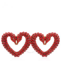 Red Gold-Tone Plated Heart Una Stud Earrings
