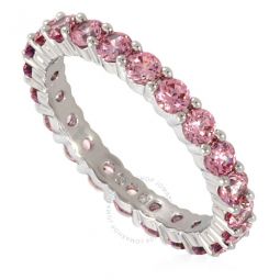 Rhodium Plated Pink Round Cut Matrix Ring, Size 50