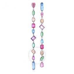 Light Multicolored Rhodium Plated Gema Long Drop Earrings