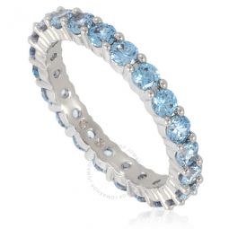 Rhodium Plated Blue Round Cut Matrix Ring, Size 50