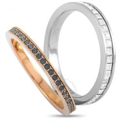 Hint Rhodium and Rose Gold Plated Stainless Steel Black and Clear Crystal Double Ring