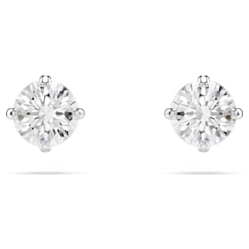 Attract Round Pierced Earrings, White, Rhodium plated