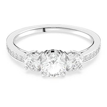 Attract Trilogy Round Ring, White, Rhodium plated