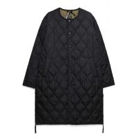 Taion Long Military Crew Neck Quilted Coat - Black