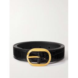 3cm Croc-Effect Patent-Leather Belt
