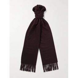 Logo-Embroidered Fringed Cashmere Scarf