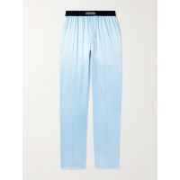 Velvet-Trimmed Stretch-Silk Satin Pyjama Trousers