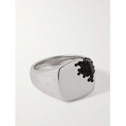 Molecule Rhodium-Plated Recycled Silver Cubic Zirconia Signet Ring