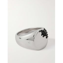 Molecule Rhodium-Plated Recycled Silver Cubic Zirconia Signet Ring