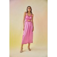 Helen Satin Midi Dress - Pink
