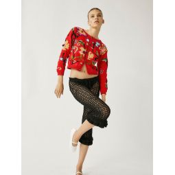 Kamba Hand Knitted Floral Cardigan - Red