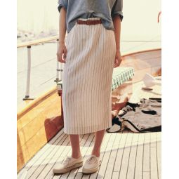 The Pleated Column Skirt - Cream Pinstripe