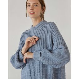Delia Dusty Blue Cotton Sweater - Dusty Blue