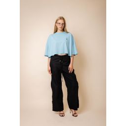 Embroidered Seashell Cropped Tee - Blue