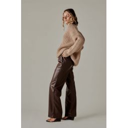 Faux Leather Wide Leg Pant - Chocolate