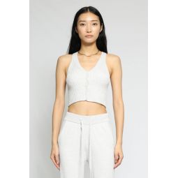 Blended Knit Cropped Button Tank - Ash Grey