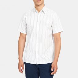 Standard-Fit Short-Sleeve Shirt in Striped Stretch Cotton