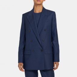 Straight Double-Breasted Jacket in Striped Wool