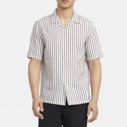Short-Sleeve Shirt in Striped Cotton-Blend