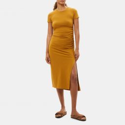Shirred Tee Dress in Stretch Modal Cotton