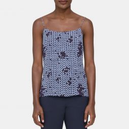 Smocked Camisole in Geometric Silk Crepe