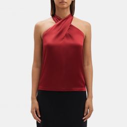 Cross-Front Halter Top in Stretch Satin