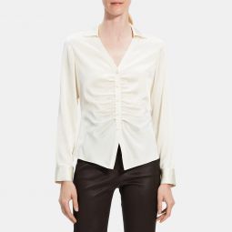 Ruched Button-Up Shirt in Satin