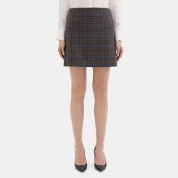 Mini Skirt in Windowpane Wool-Blend